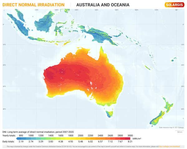 Direct Normal Irradiation, Australia And Oceania